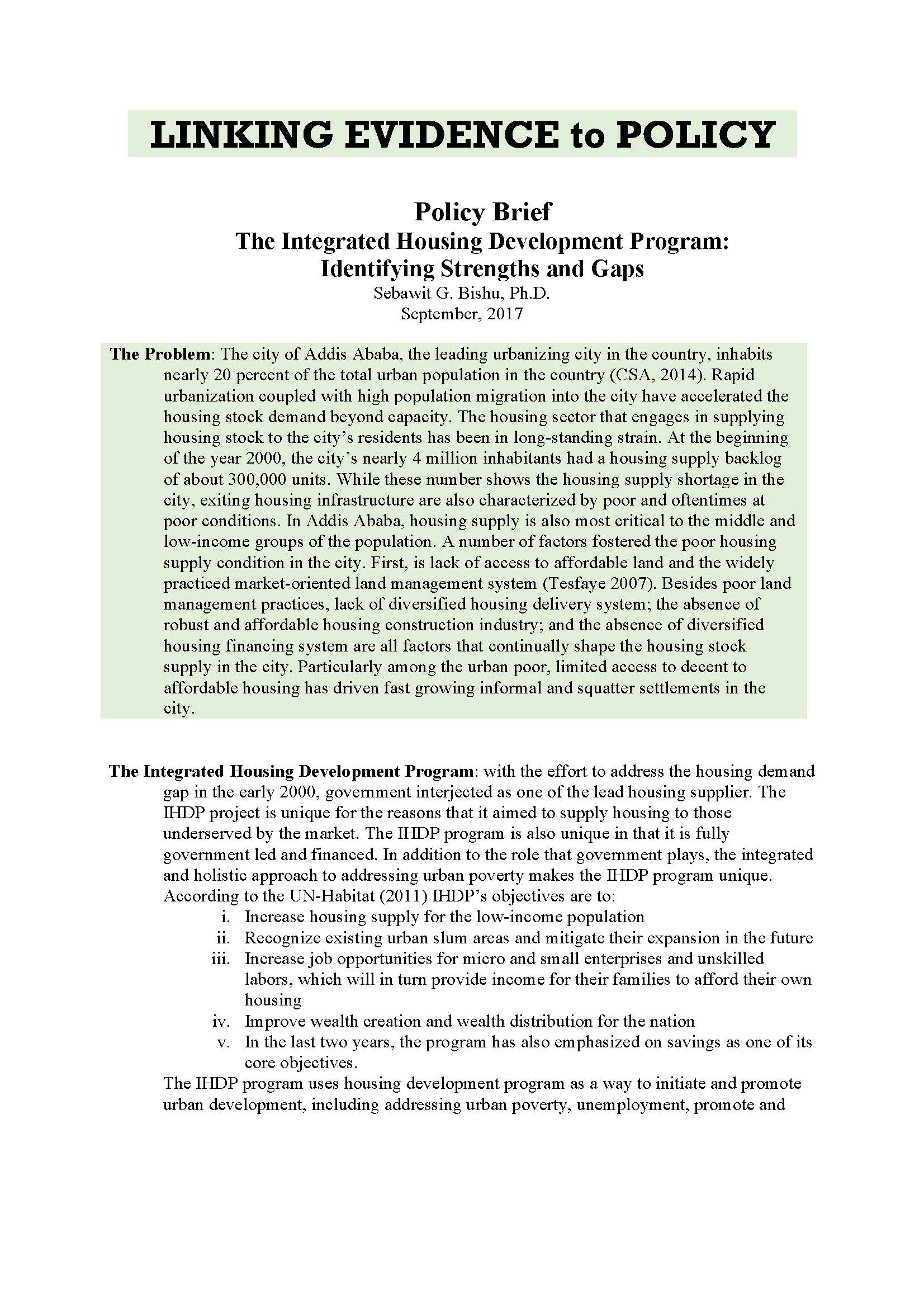 The Integrated Housing Development Program Identifying Strengths and